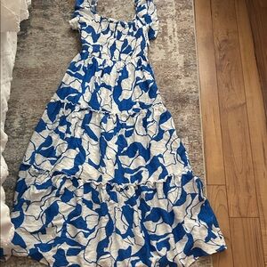 Blue and White Tiered Floral Maxi Dress